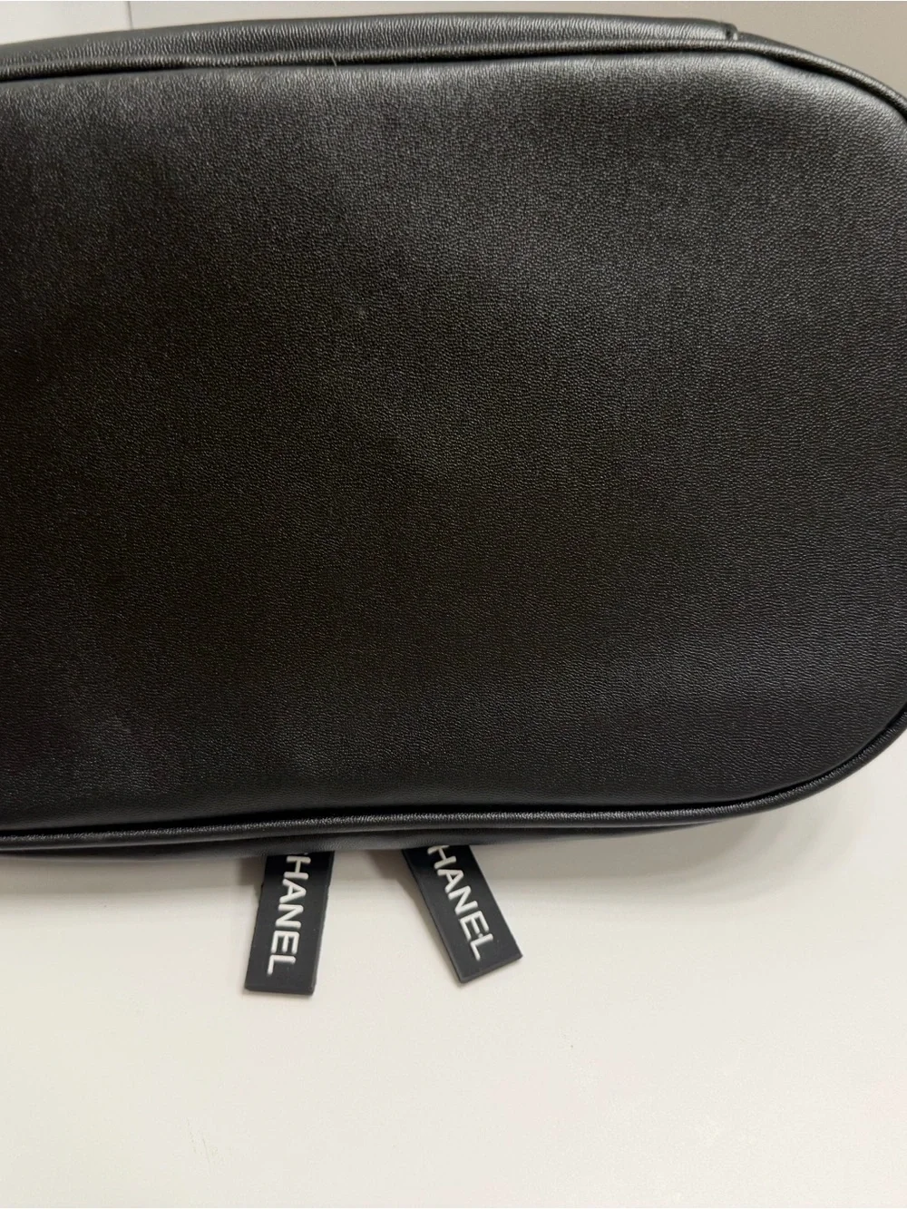 CHANEL Beauty- Black Cosmetic Pouch with White CC and Logo Tag